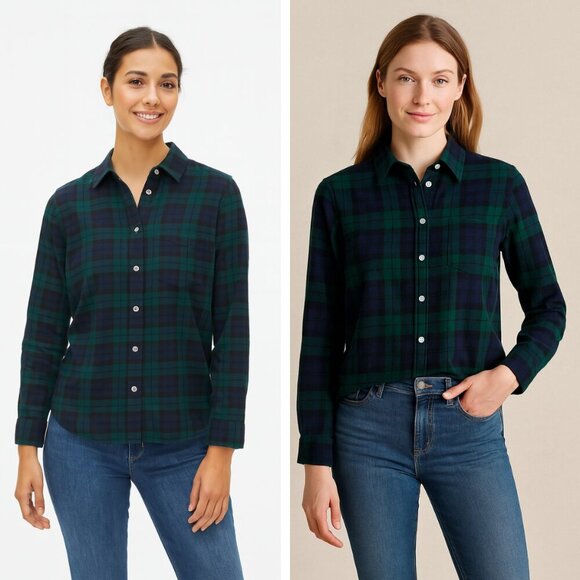 NEW J. Crew Factory Flannel Shirt Boy Fit in Black Navy Green Plaid Preppy Soft - Picture 1 of 8